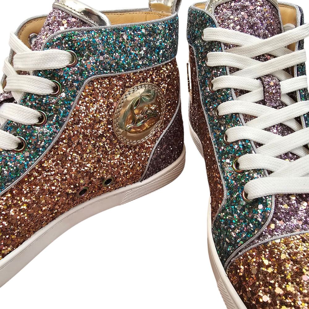 Christian Louboutin Bip Bip Orlato Size 40.5 US 10.5 Glitter High Top Sneakers - Picture 9 of 11